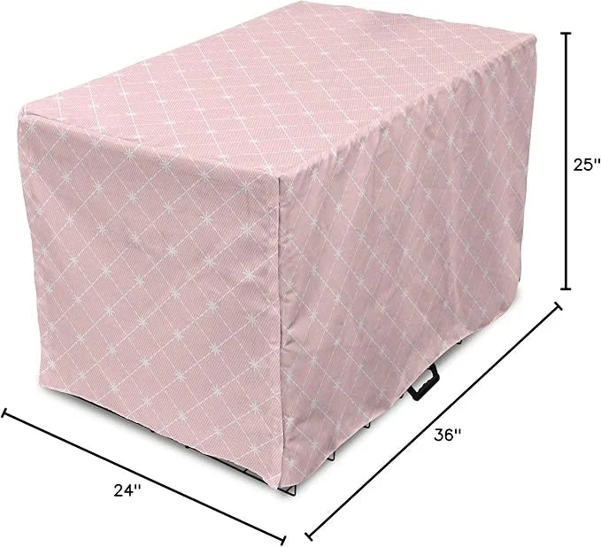 Ambesonne Blush Pink Dog Crate Cover, Abstract Monochrome Geometric Lace Inspired Grid Ornament with Stars Print, Easy to ...