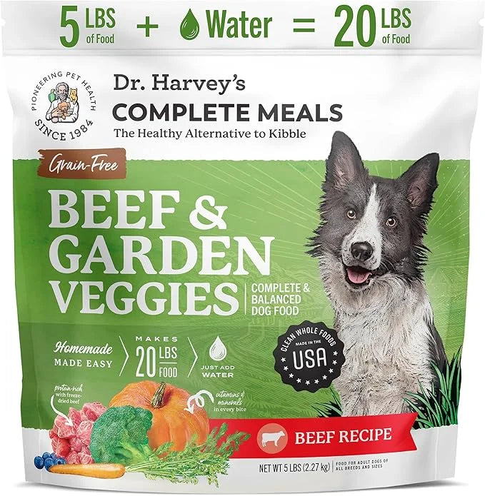 Dr. Harvey's Beef & Garden Veggies Dog Food, Human Grade Grain-Free Dehydrated Food for Dogs with Freeze-Dried Beef (5 Pou...