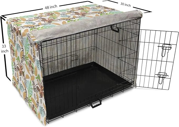 Lunarable Paint Dog Crate Cover, Leaf Petals Flourish Summer Florets Dahlia Romantic Girls, Easy to Use Pet Kennel Cover f...