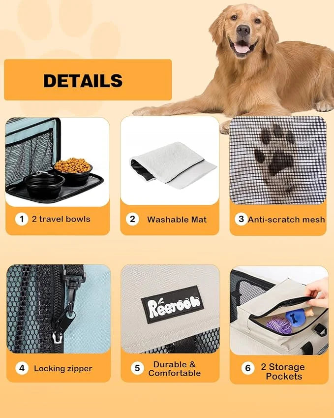 Extra Large Dog Crate with 2 Foldable Bowl, 28 Inch Collapsible Travel Dog Crate Kennel with Soft Blanket for Medium Dogs,...