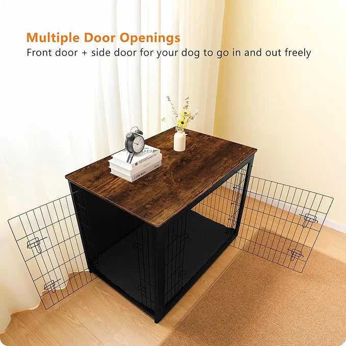 DWANTON Dog Crate Furniture with Cushion, Wooden Kennel Table with Double Doors, Indoor Dog House, Extra Large Size, 43.3"...