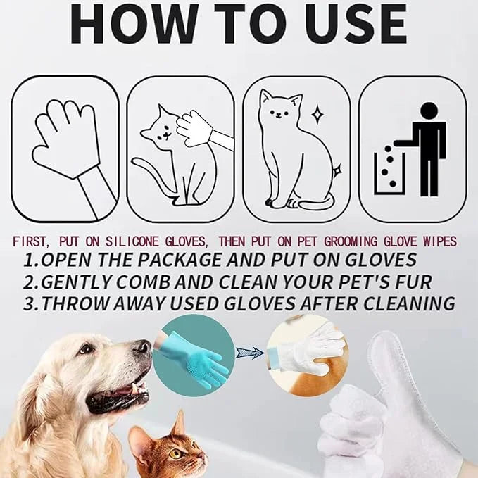 Pet Grooming Glove Wipes Combination,Pet Bathing Wipes for Dogs & Cats, Cleaning & Deodorizing Grooming Gloves, Nourish Fu...