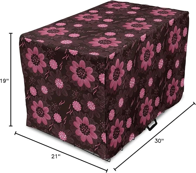 Lunarable Floral Dog Crate Cover, Botanical Theme Flowers Pattern Natural Art Abstract Blossoms, Easy to Use Pet Kennel Co...
