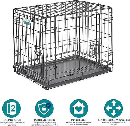 MidWest Homes for Pets Newly Enhanced Single & Double Door iCrate Dog Crate, Includes Leak-Proof Pan, Floor Protecting Fee...
