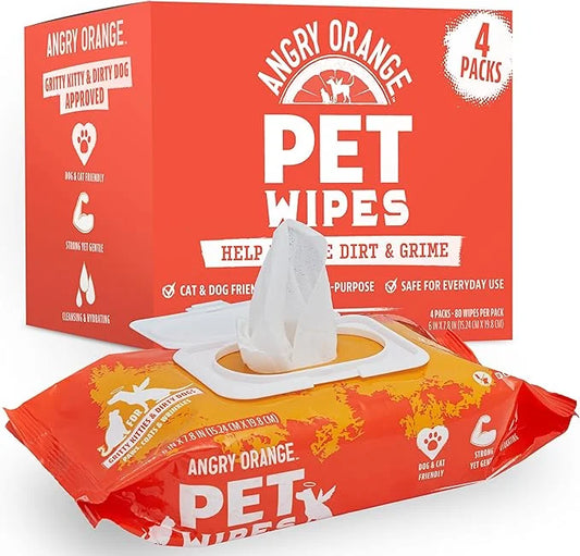 ANGRY ORANGE Pet Wipes for Dogs and Cats - Unscented and Gentle Grooming Wipes for Paws, Fur and Butt - 320 Count - Value ...