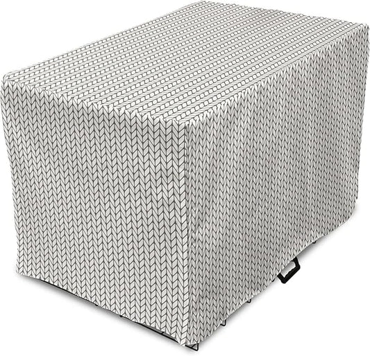 Lunarable Taupe and White Dog Crate Cover, Traditional Nordic Design with Geometric Motifs in Vertical Order, Easy to Use ...