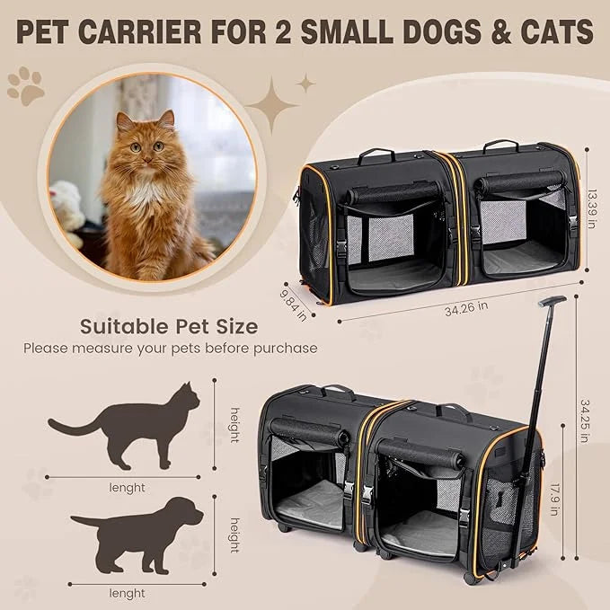 2-in-1 Cat, Dog Carrier for Pets up to 30 Lbs, Double Pet Carrier Car Travel Portable Twin Compartment Pet Kennel Dog Crat...