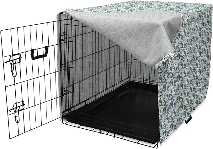Lunarable Jacobean Dog Crate Cover, Herbal Pattern Pastoral Vintage Rustic Wedding Inspired Foliage Springtime, Easy to Us...