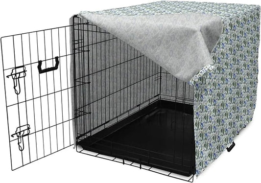 Lunarable Jacobean Dog Crate Cover, Herbal Pattern Pastoral Vintage Rustic Wedding Inspired Foliage Springtime, Easy to Us...