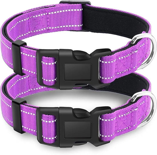 2 Pack Reflective Dog Collar with Safety Locking Buckle, Adjustable Soft Breathable Comfortable Nylon Pet Collar for Small...