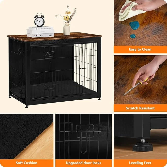 DWANTON Dog Crate Furniture with Cushion, Wooden Kennel Table with Double Doors, Indoor Dog House, Extra Large Size, 43.3"...