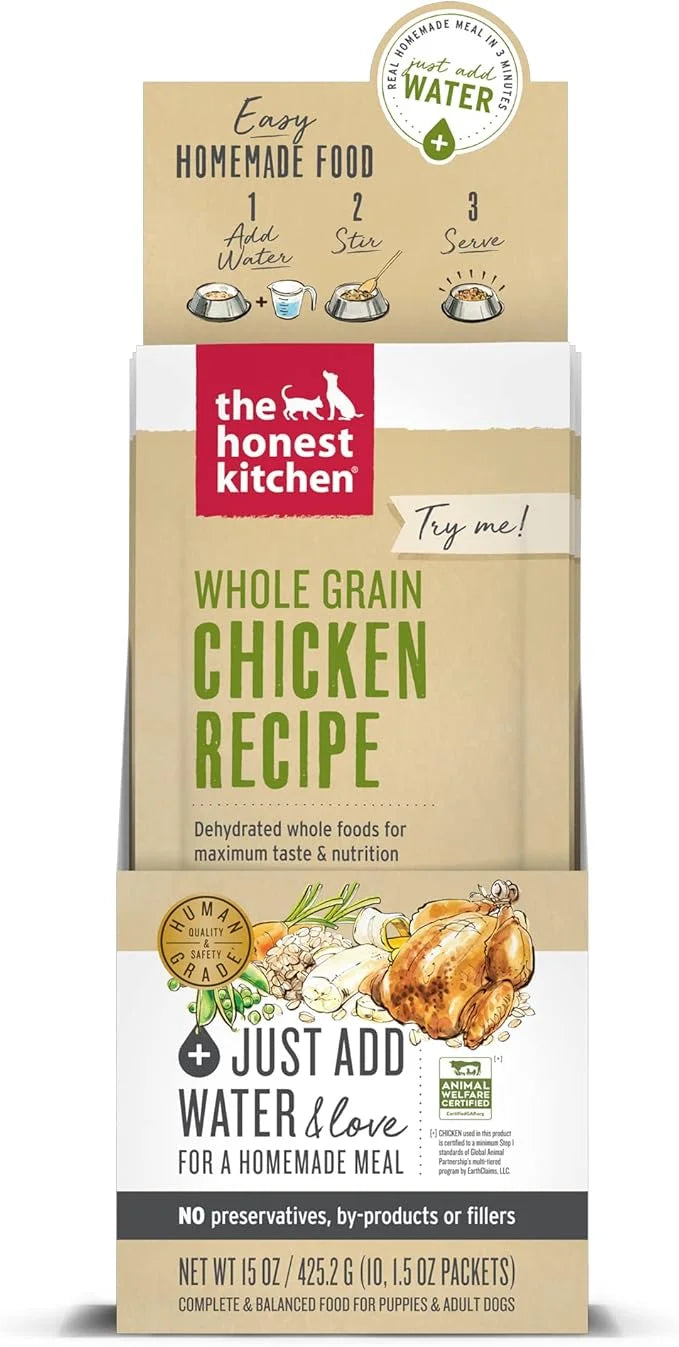The Honest Kitchen Human Grade Dehydrated Whole Grain Dog Food – Complete Meal or Dog Food Topper – Chicken 10-Pack of 1.5...