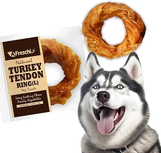Afreschi Natural Turkey Tendon Ring (L) 1 Unit per Pack, Dog Treats for Signature Series, All Natural Human Grade Puppy Ch...
