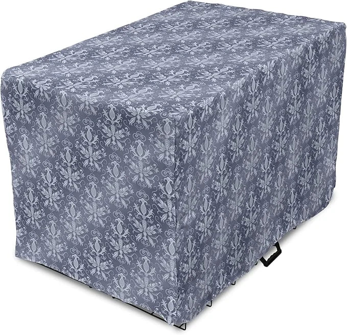 Lunarable Damask Dog Crate Cover, Medieval Repetitive Pattern with Flourish Ornaments, Easy to Use Pet Kennel Cover for Sm...