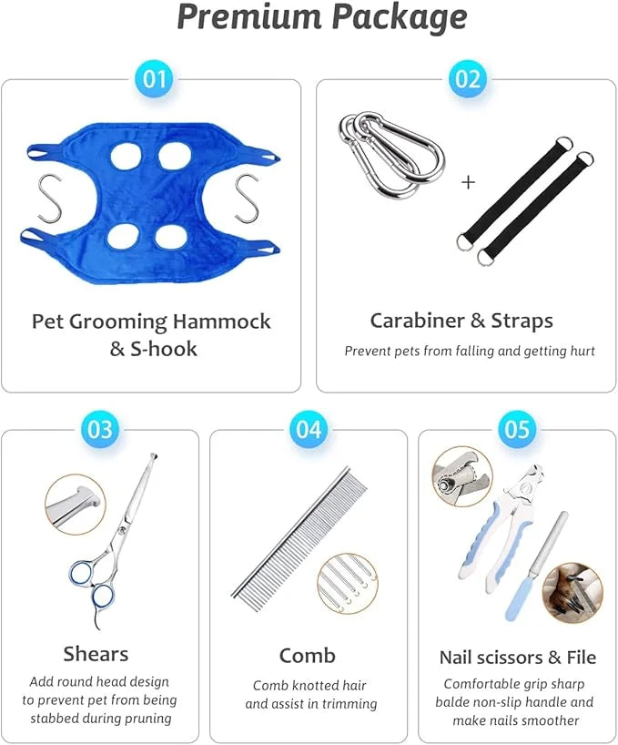 Dog Grooming Harness, Multifunctional Cats and Dogs Grooming Hammock, Pet Beauty Assistant, Nail Scissors/Nail Trimmer/Rou...