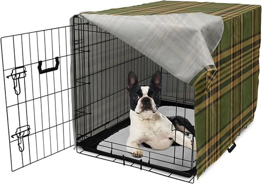 Lunarable Plaid Dog Crate Cover, Tartan Pattern in Autumn Tones Old Fashioned Design Country Illustration, Easy to Use Pet...