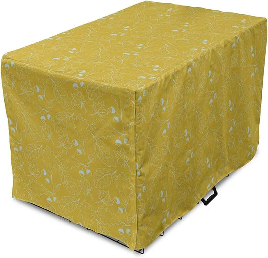 Ambesonne Leaves Dog Crate Cover, Hand Drawn Oak Leaf and Ahorn Trees Sketch Style Illustration, Easy to Use Pet Kennel Co...