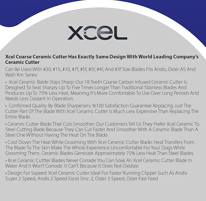 XCEL Ceramic Coarse Pet Replacement Cutter Blade Compatible with Fast-Feed, Andis, Oster A5, and Walh KM Series (4 Pack) -...