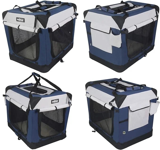 EliteField 4-Door Folding Soft Dog Crate with Curtains, Carrying Bag and Fleece Bed (2 Year Warranty), Indoor & Outdoor Pe...