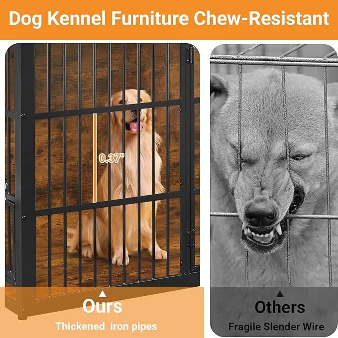 Dog Crate Furniture, 48 Inch Dog Kennel Furniture, Wooden Dog Crate Furniture Large Breed with Rotating Bowls, Heavy Duty ...