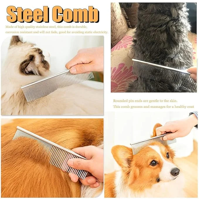 Undercoat Rake for Dogs, 2 Pack Grooming Kit Long Tooth Undercoat Rake + Stainless Steel Dog Comb, Deshedding Tool Set for...