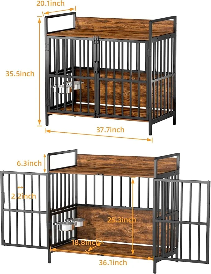 Large Dog Crate Furniture, with 360° Adjustable Elevated Feeder, Heavy Dog Furniture, Indoor Decorative Dog Kennel, Sturdy...