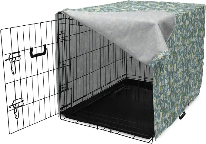 Lunarable Spring Dog Crate Cover, Pastel Tone Romantic Blossoming Flowers Pattern Vintage Garden Art, Easy to Use Pet Kenn...