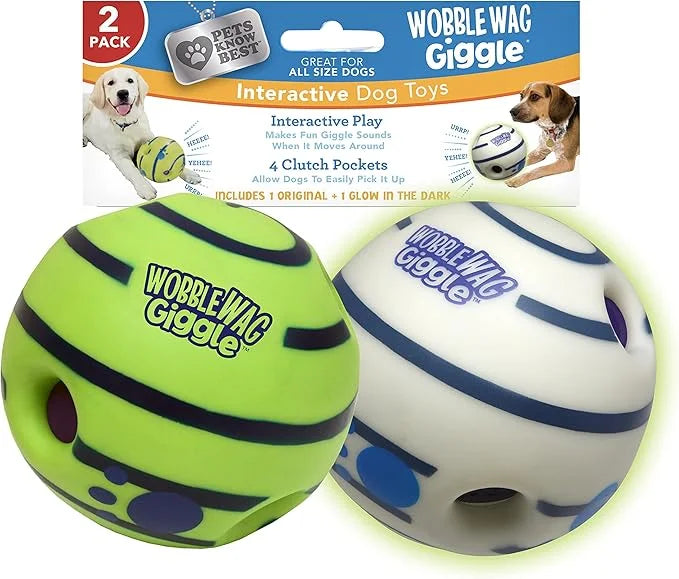 Wobble Wag Giggle Ball 2 Pack- Interactive Dog Toy, Fun Giggle Sounds When Rolled or Shaken, Pets Know Best, 1 Original & ...