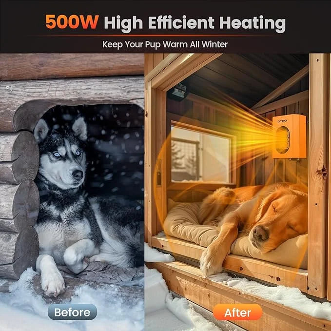 500W Dog House Heater w Thermostat, Adjustable Temp & 24H Timer Button, Outdoor Doghouse Heater for Pet Kennel, 9.8 FT Cor...