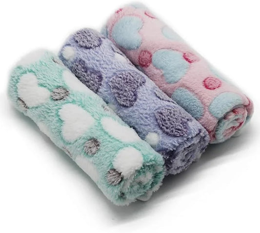 1 Pack 3 Puppy Blankets Super Soft Warm Sleep Mat Love Print Blanket Fluffy Fleece Pet Blanket Flannel Throw Dog Blankets ...