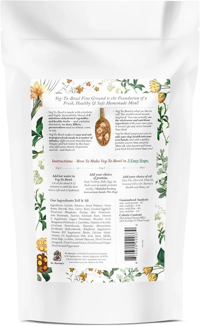 Dr. Harvey's Veg-to-Bowl Fine Ground Dog Food, Human Grade Dehydrated Base Mix for Dogs, Grain Free Holistic Mix for Small...